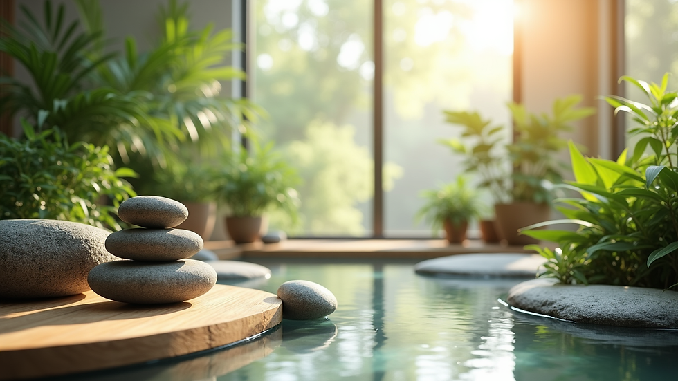 Plan rapproché d’un coin détente zen avec plantes et lumière douce