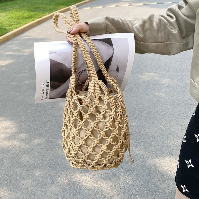 Summer Beach Bag For Women Mesh Rope Knitted Bucket Shoulder Bags Reticulate Ho