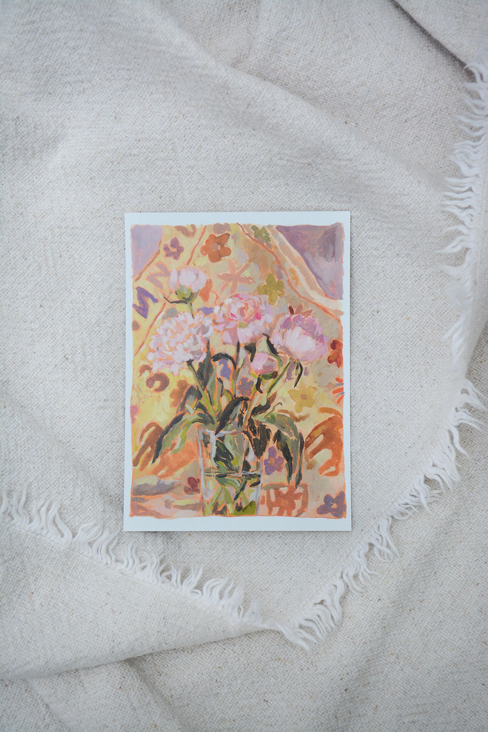 Thumbnail: Peonies and a Turkish tapestry | Postcard