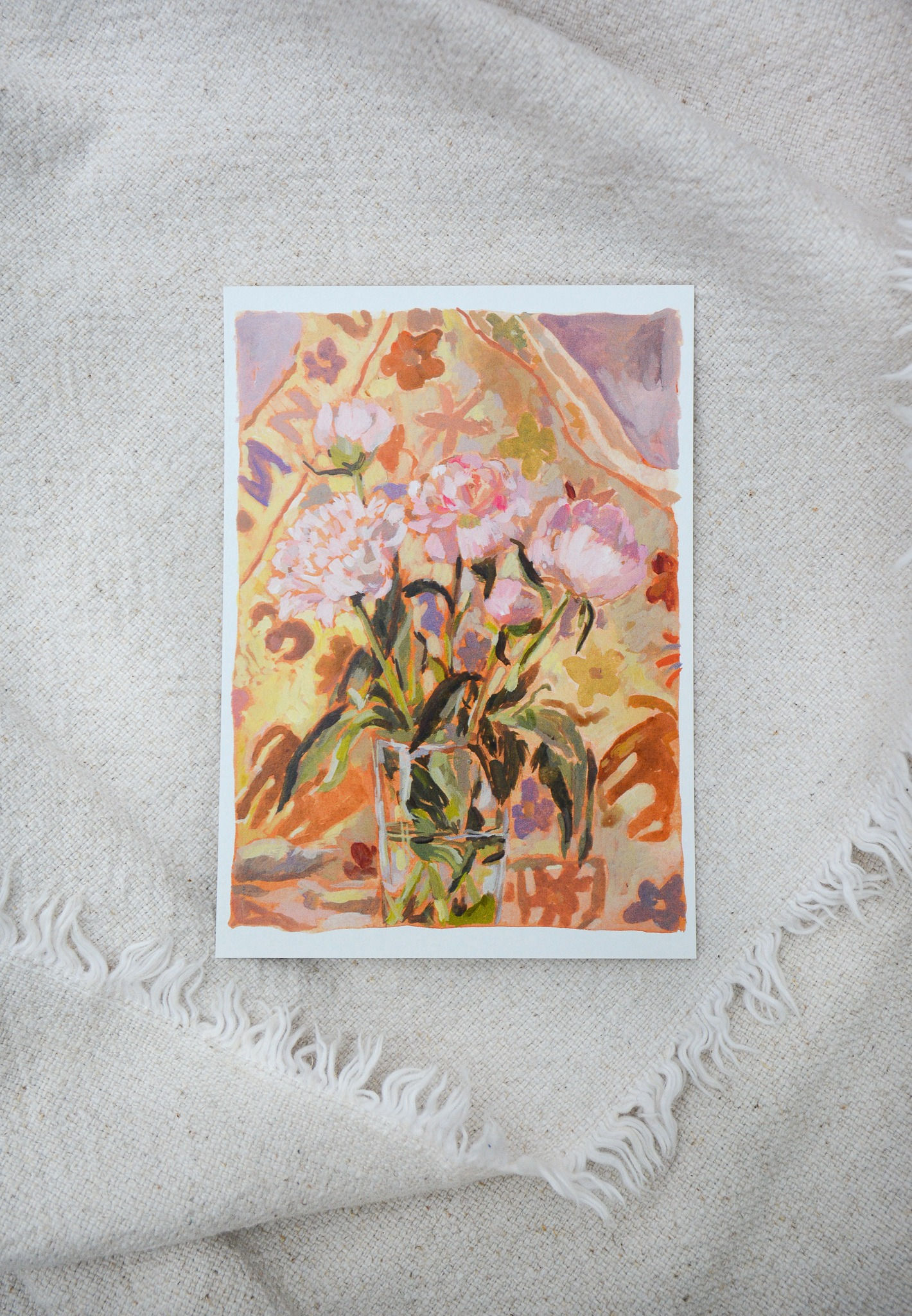 Peonies and a Turkish tapestry | Postcard