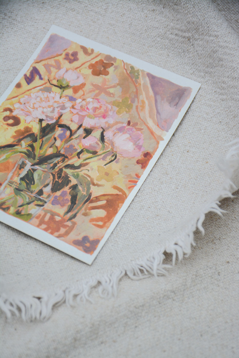 Thumbnail: Peonies and a Turkish tapestry | Postcard