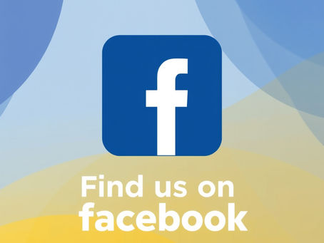 Abstract background with the words "Find us on Facebook" and the Facebook icon.