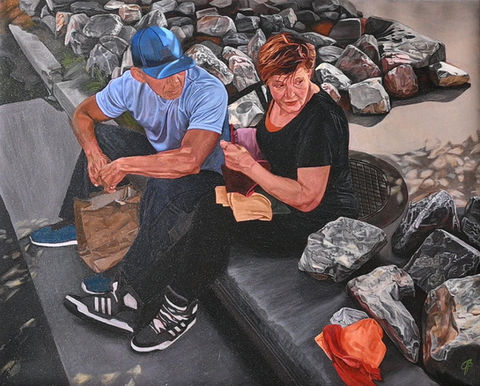 couple sitting on curb