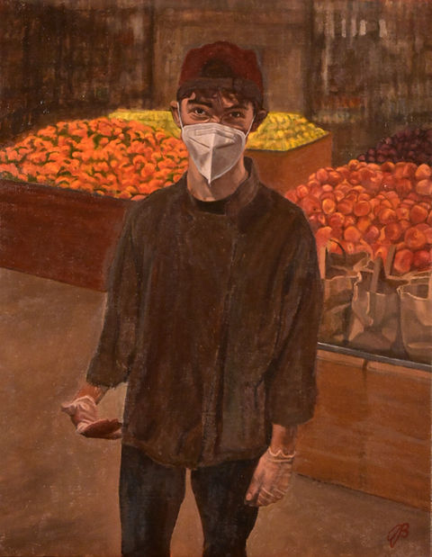man wearing mask at market