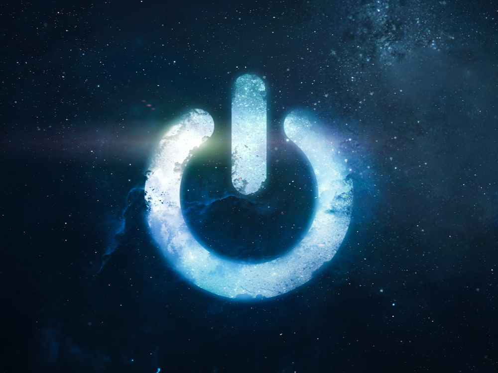 Power button of energy in the space. Earth Hour event. Protection on planet and environment. Elements of this image furnished by NASA