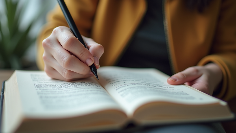 Close-up view of a person writing in a journal during a self-reflection exercise
