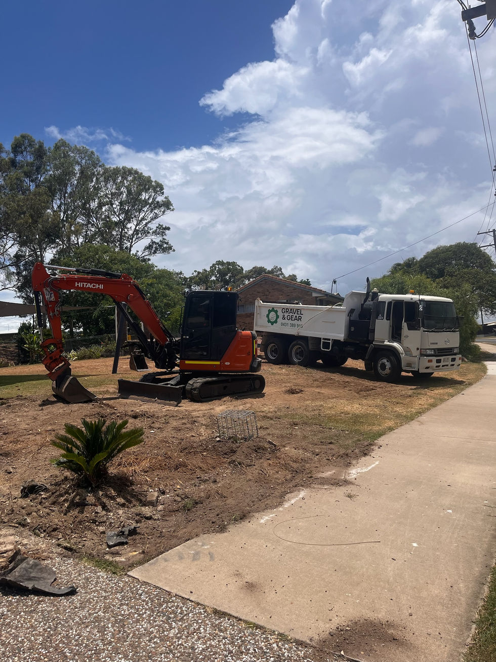 Mini excavator and dump truck for garden removal