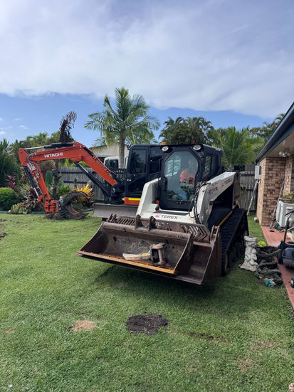 Skid steer loader and excavator for garden removal