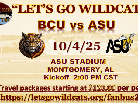 Experience the Excitement of the BCU Wildcat Football Team vs ASU Hornets with Let's GO Wildcats Fan Bus $150 RT w/ Game Ticket!