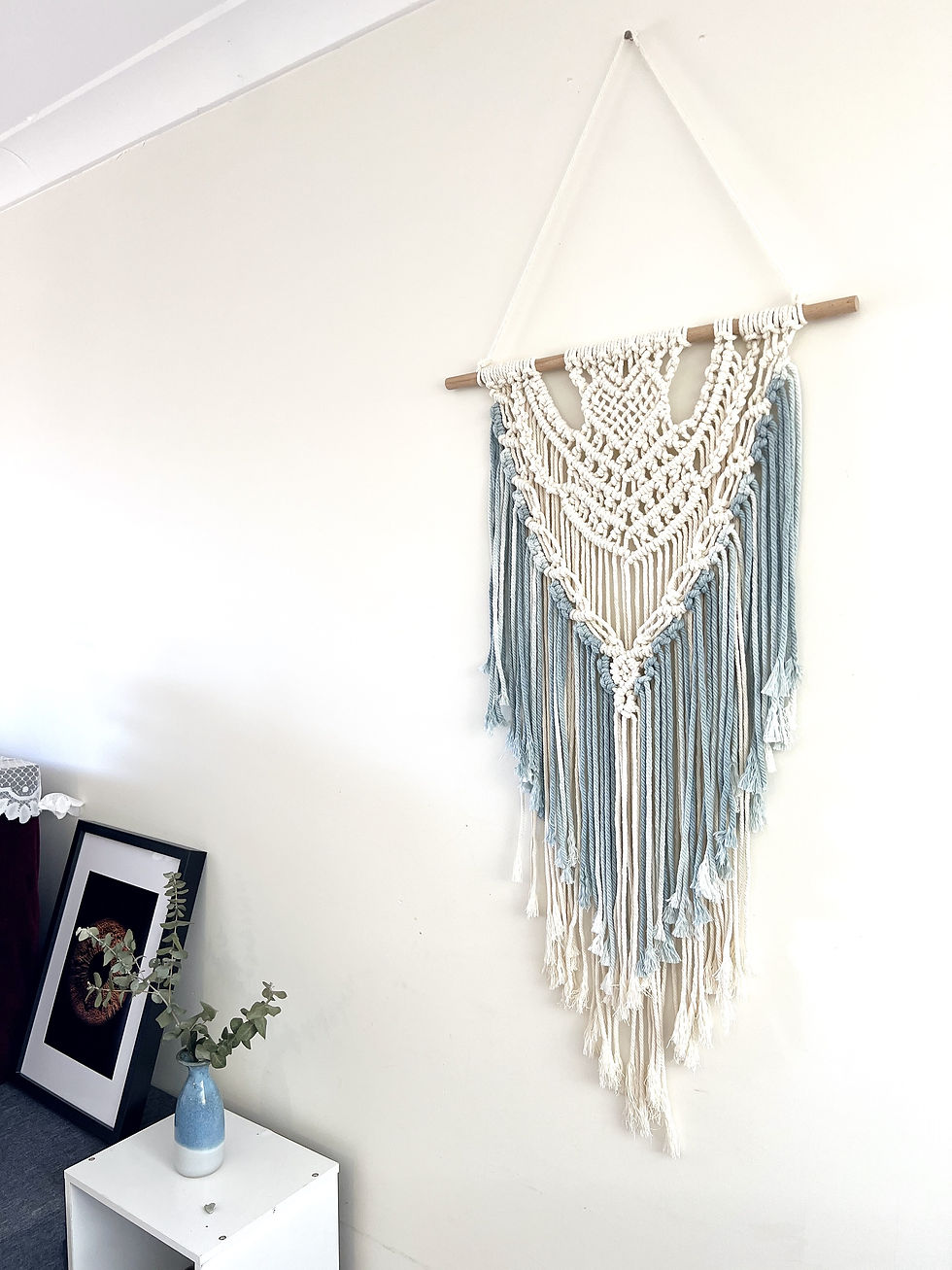 Thumbnail: Blue natural macrame home decor craft kit, Boho Blue Macramé Wall Hanging Craft Kit