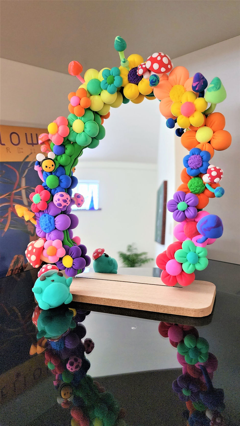 Thumbnail: light air dry clay flower mirror