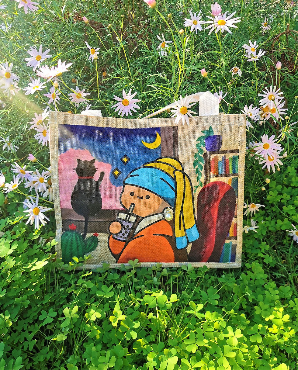 Thumbnail: Bag Painting - 'Girl with a Pearl Drink'