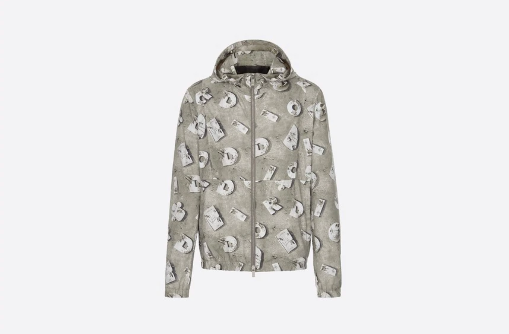 CAZADORA CON CAPUCHA DE TAFETÁN GRIS CON ESTAMPADO DIOR AND DANIEL ARSHAM