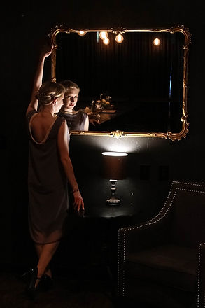 Lavender dress being modeled with mirror