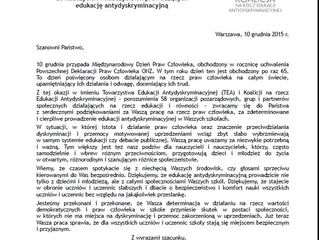 List z okazji Międzynarodowego Dnia Praw Człowieka