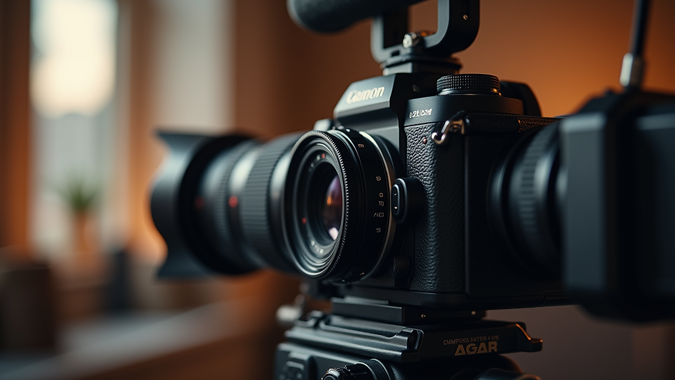Close-up view of a professional camera setup for a product shoot