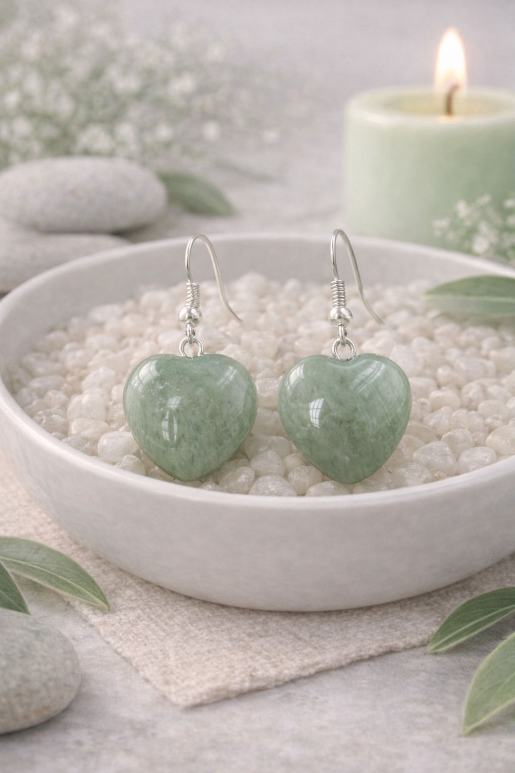 💚 Boucles d’Oreilles Cœur Aventurine Verte
