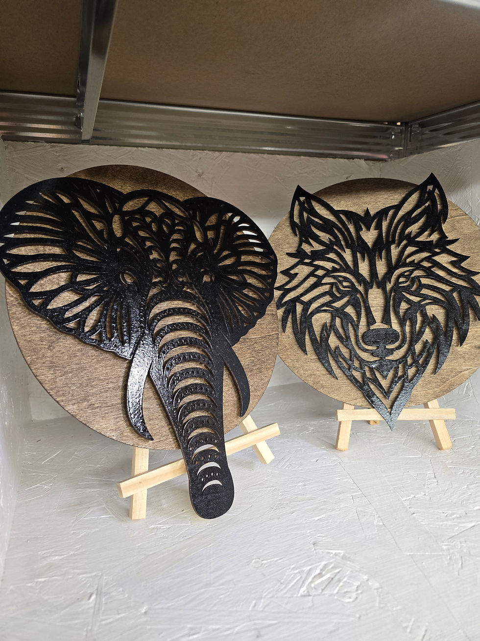 Thumbnail: Wolf head & Elephant Head Plaque Set