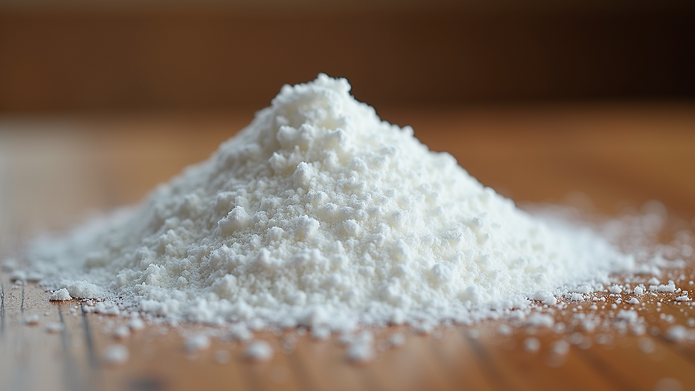 Close-up view of baking soda on a wooden surface