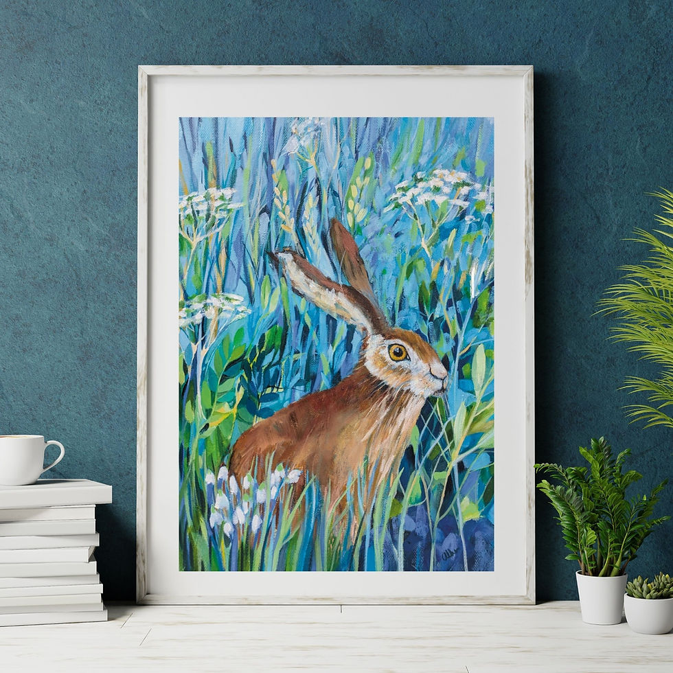 Thumbnail: Brown hare amounts meadow grass wild flowers snow drops