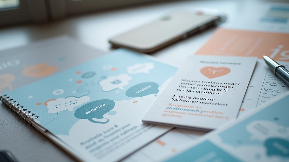 Close-up view of informational brochures about mental health services
