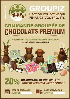 Groupiz - Commande achat vente groupée Chocolats fins de qualité Premium Ecoles APE Entreprises CSE Clubs Assos