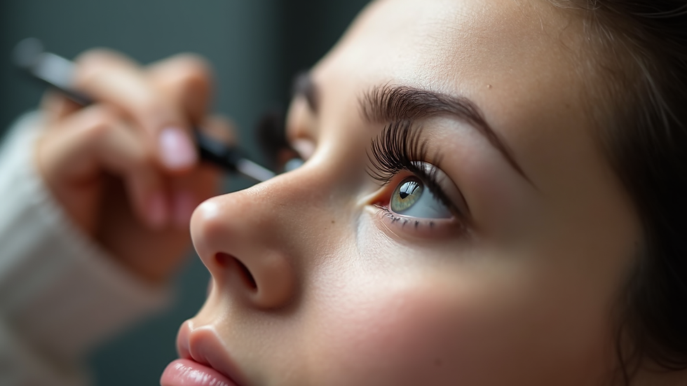 Close-up view of a student practicing eyelash extension application