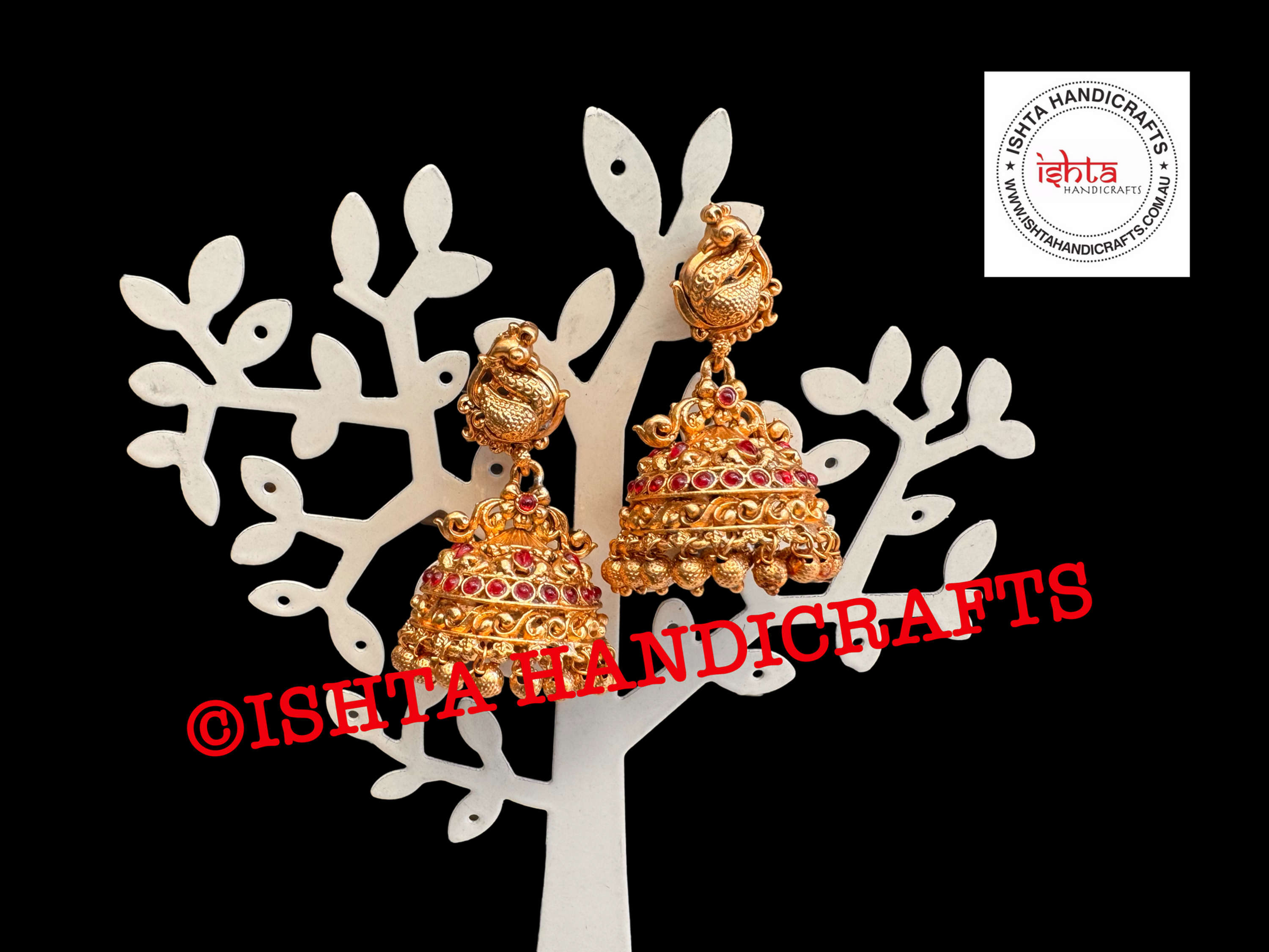 Matte Jhumkas with Peacock Studs & Pink stones