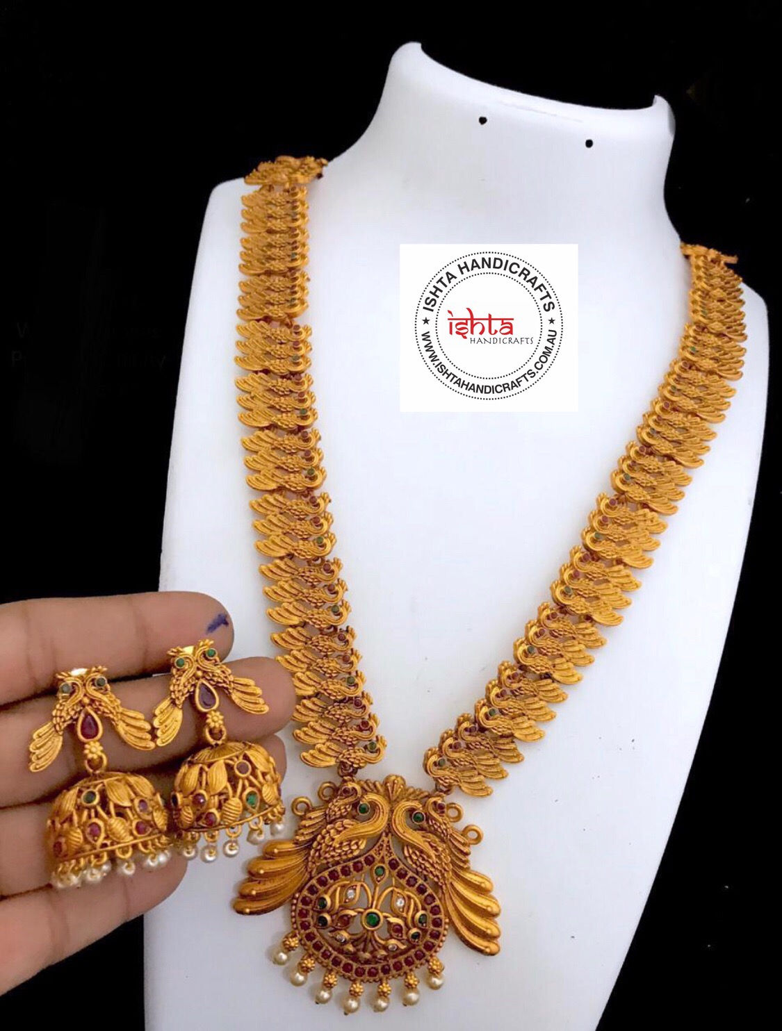 Matte Peacock Long Set with Jhumkas