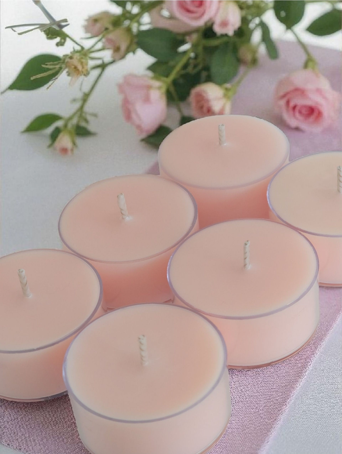 Pink Rose Tea Light Candles Set of 6