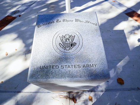 Marble Army U.S. military branch monument at Brook Run Park Veterans Memorial, Dunwoody, GA