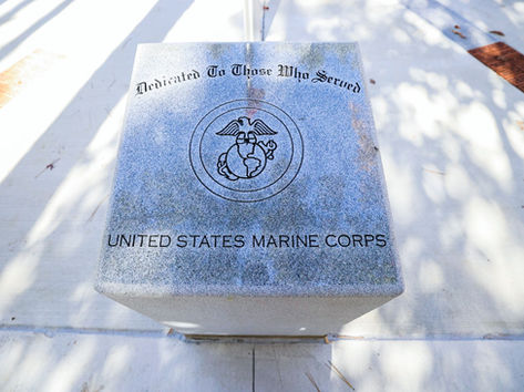 Marble Marine Corps U.S. military branch monument at Brook Run Park Veterans Memorial, Dunwoody, GA
