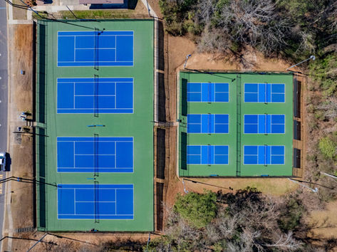 Overhead layout of pickleball courts at Samford Avenue Pickleball and Tennis Center in Auburn, AL