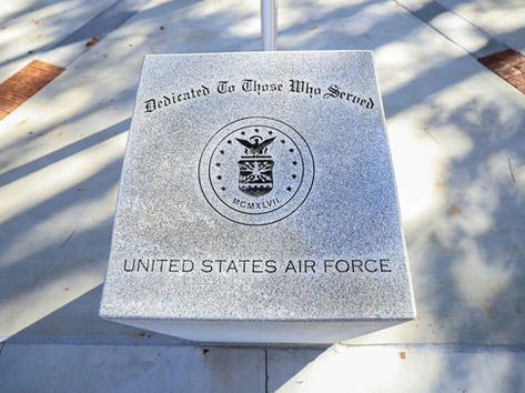 Marble Air Force U.S. military branch monument at Brook Run Park Veterans Memorial, Dunwoody, GA