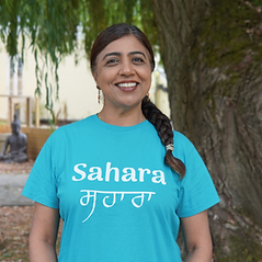 Bhinder Dhothar wearing a Sahara Wellbeing t-shirt.
