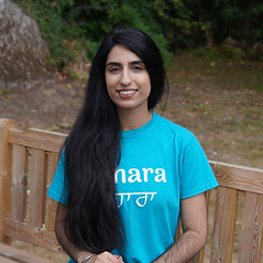 Paramjot Kaur wearing a Sahara Wellbeing t-shirt.
