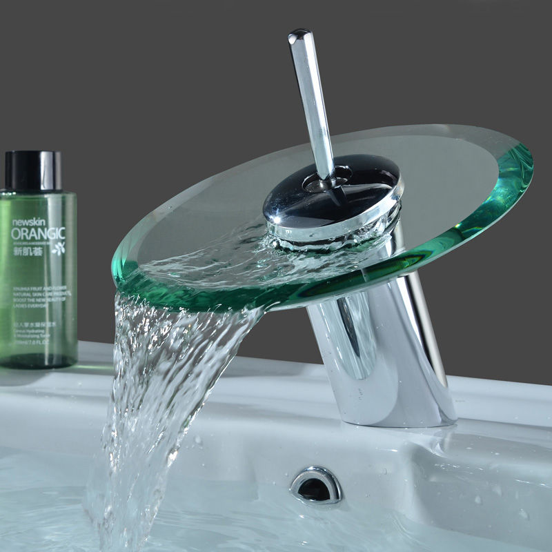 Miniatura: Colorful Glass Waterfall Bathroom Basin Sink Faucet Chrome Basin Sink Faucet Sin