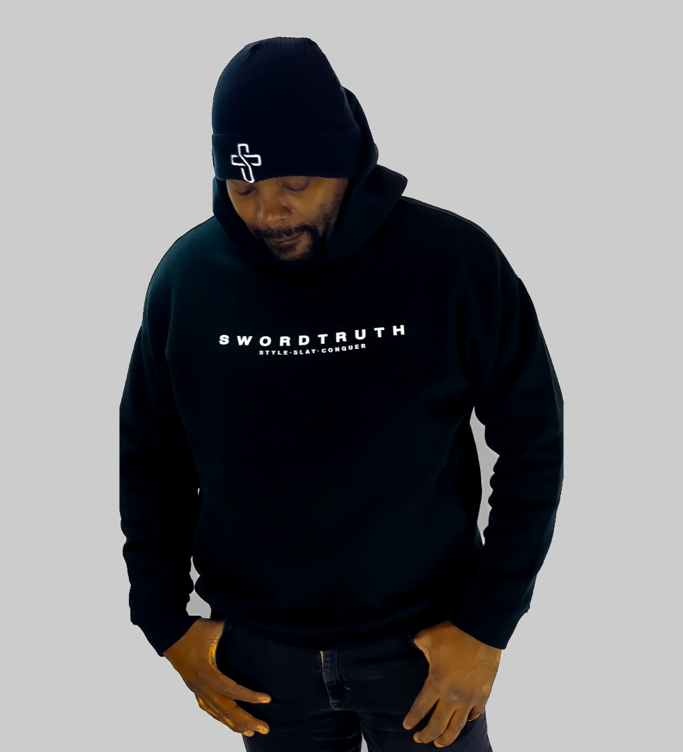 SWORDTRUTH - HOODIE BLACK/WHITE FRONT