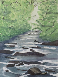 Coldwater Creek. Sally Ahner. Acrylic on watercolor paper. 11 x 7.5 inches