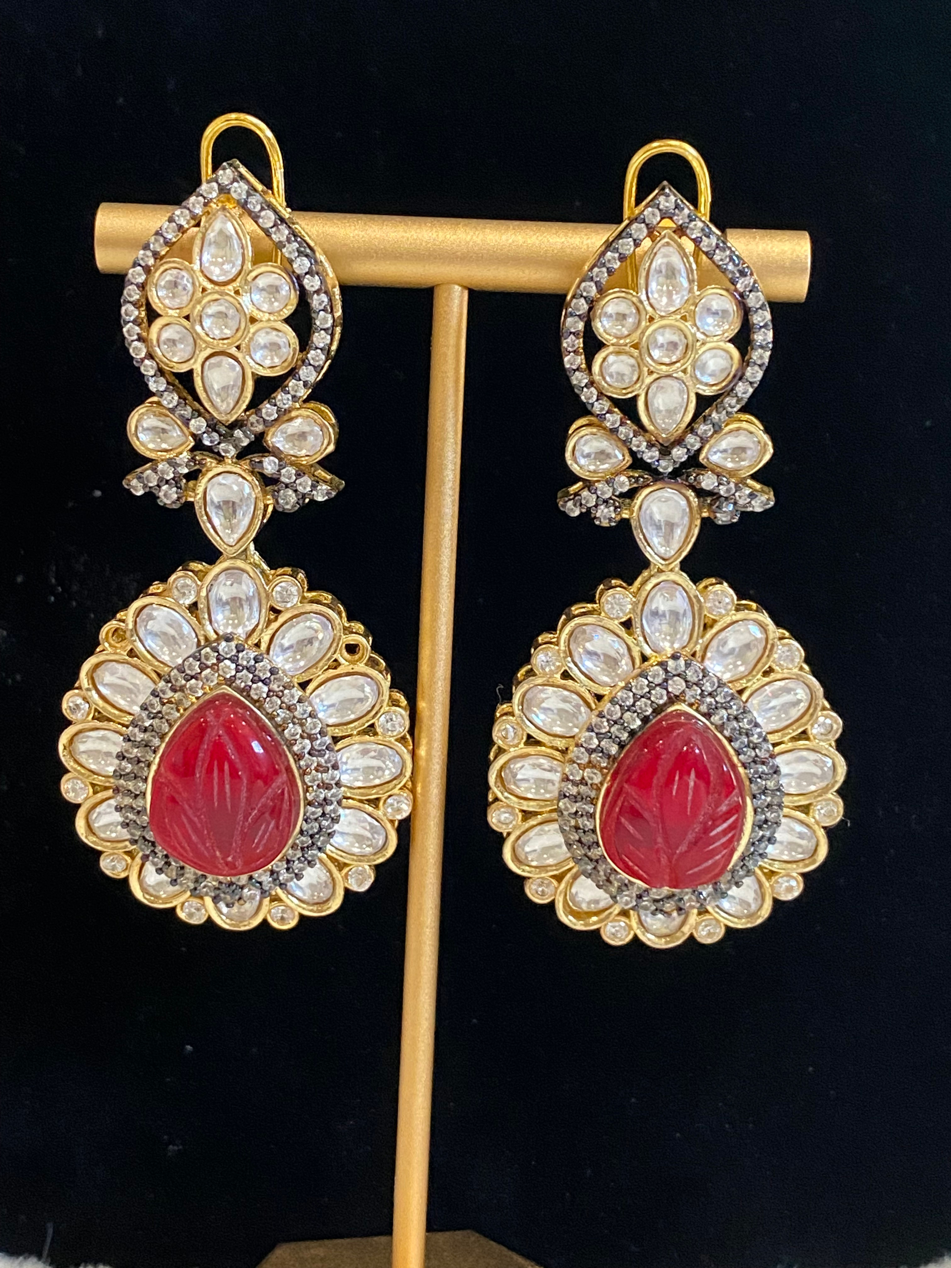 Kundan Earrings - Red
