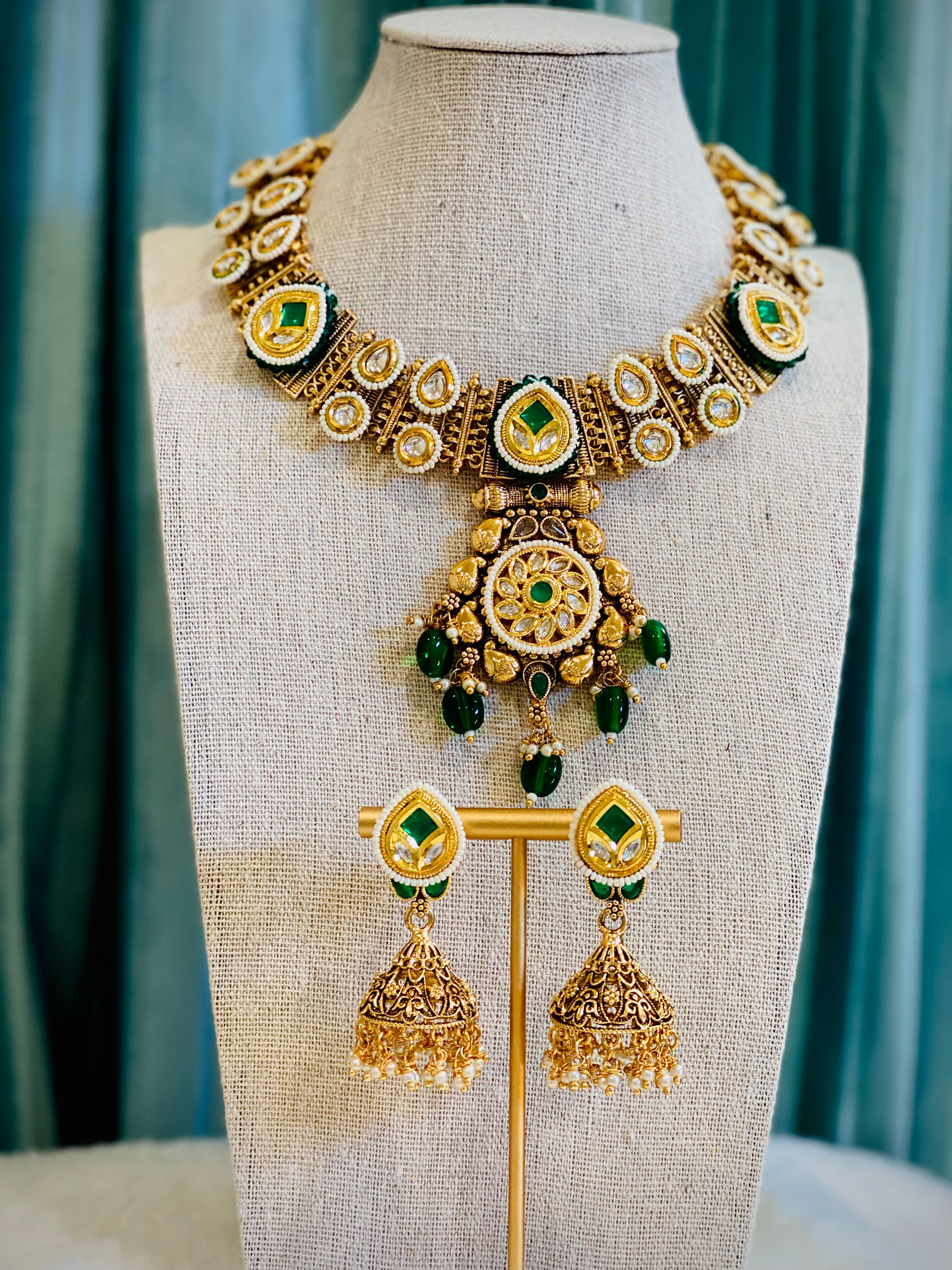 Rajwadi Neckline with Jhumkas