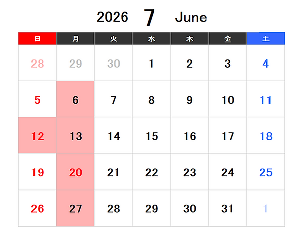 2026年7月カレンダー