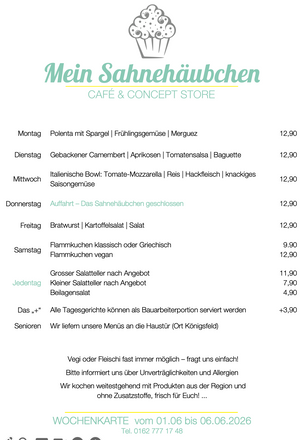 Die täglich wechselnden Mittagsmenüs in der Auffahrtswoche (01. bis 06. Juni)