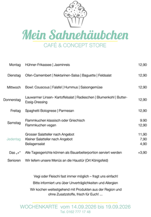 Unsere Mittagsmenüs ab dem 14. September