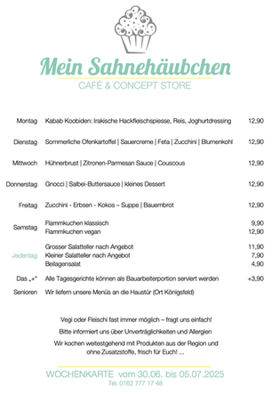 Jeden Tag ein anderes Mittagsmenü - hier die Karte für die erste Juli-Woche