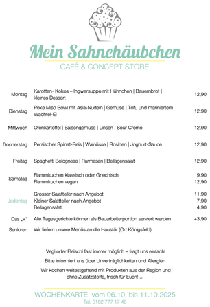 Unsere Mittagsmenüs für die Herbstwoche vom 6. bis 11. Oktober