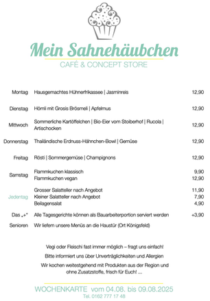 Unserer Wochenkarte vom 4. bis 9. August 2025