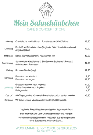 Unsere täglich wechselnden Mittagsmenüs ab dem 23. Juni 2025