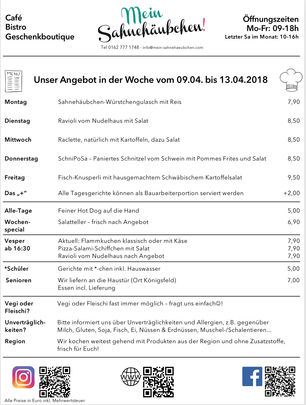 Wochenkarte bis Freitag der Dreizehnte (April 2018)