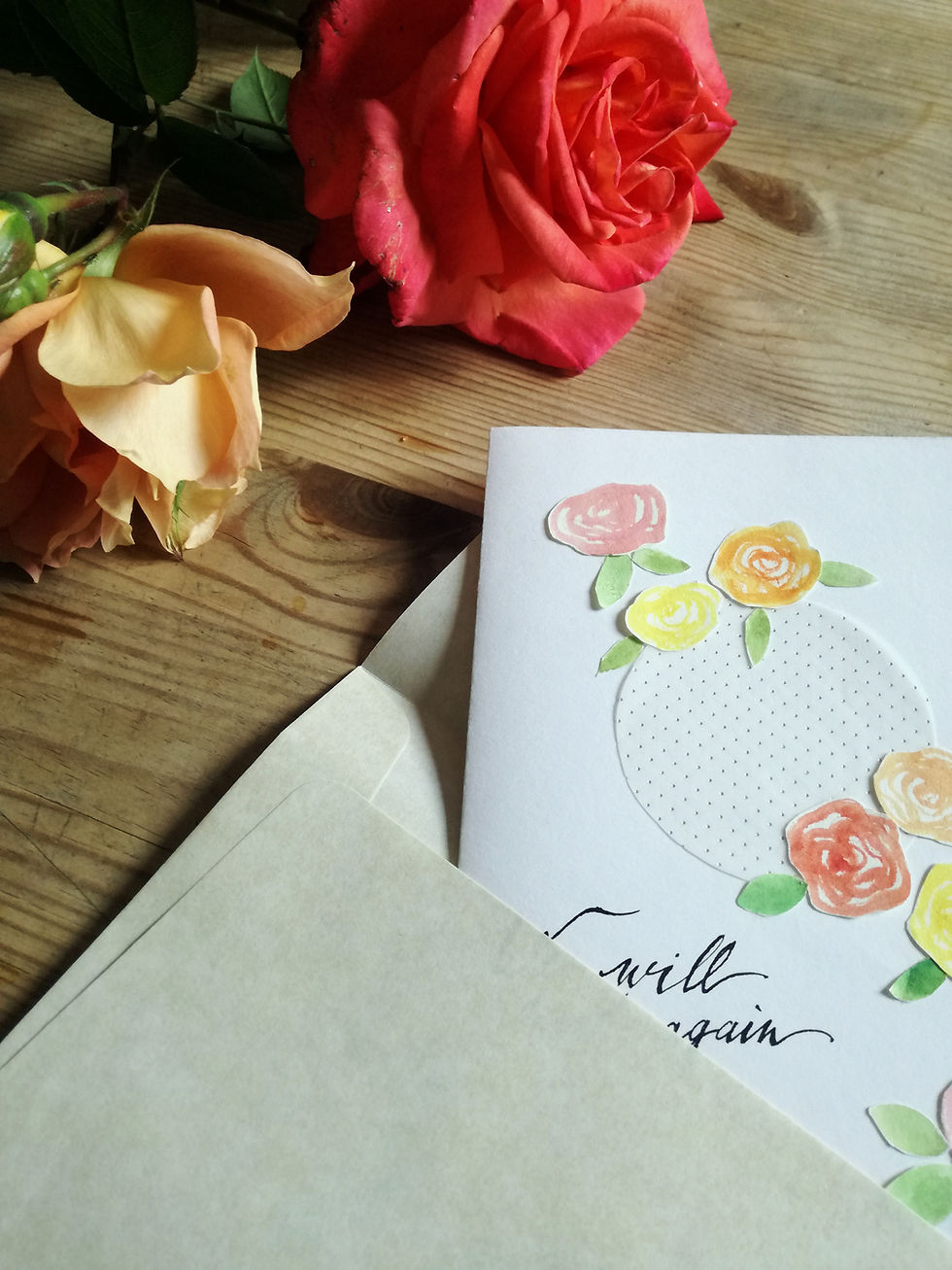 Thumbnail: We Will Meet Again, Handmade Greeting card with Warm Roses